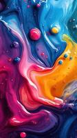 Colorful abstract composition featuring swirling patterns and vibrant paint splashes in a creative design photo