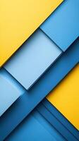 Colorful geometric patterns create a dynamic visual with blue and yellow tones in a modern design setting photo