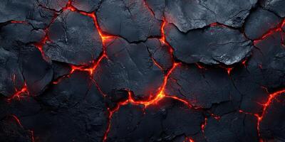 Volcanic rock with glowing lava cracks at dusk, showcasing nature's raw beauty in a dramatic landscape photo