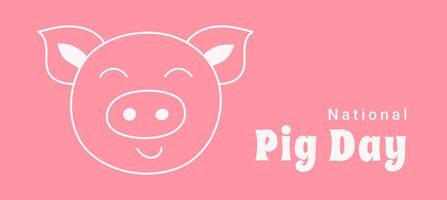National Pig Day banner template. Minimalist background with hand drawn piglet in pink color vector