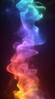 Colorful swirling smoke against a dark cosmic background creates a mesmerizing visual effect during nighttime photo