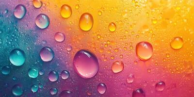 Vivid water droplets on colorful surface create a mesmerizing abstract design in vibrant shades photo