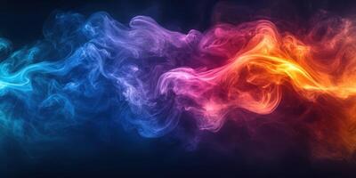 Vibrant swirl of colorful smoke flowing gracefully in dark background creating an abstract pattern photo