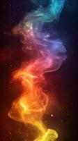 Colorful cosmic swirl of smoke and stars in dark space with vibrant hues photo