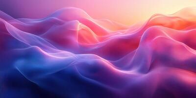 Vibrant abstract landscape depicting flowing waves in shades of pink and blue at sunrise photo