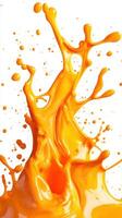 Dynamic splash of vibrant orange liquid creating striking patterns against a white background photo