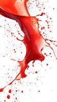 Red liquid splashes dynamically against a white background showcasing movement and energy photo