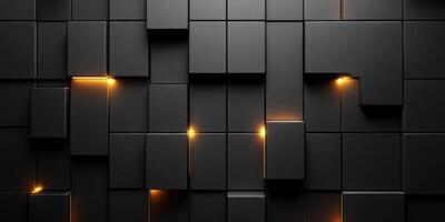 Abstract black wall design with glowing orange accents highlighting geometric shapes and patterns photo