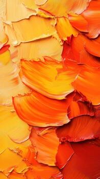 Bright and warm textured strokes of orange, yellow and red paint create a vibrant abstract artwork photo