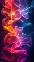 Vivid abstract waves of light blend in shades of pink, orange, and purple creating a captivating flowing pattern against a dark background photo