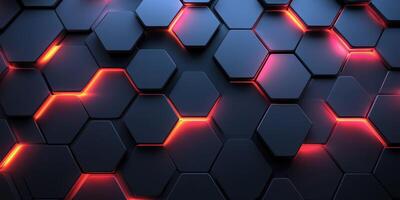 Unique hexagonal pattern with glowing red lines on dark background showcasing modern design aesthetics photo