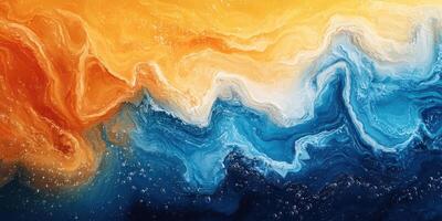 Vibrant abstract wave pattern showcasing warm and cool colors in an artistic blend of orange, blue, and white hues photo