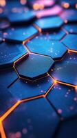 Abstract close-up view of hexagonal patterns and glowing edges in a dark setting at night photo