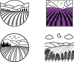 A lavender field stretching under a purple sky vector