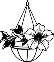 A purple petunia cascading from a hanging basket vector