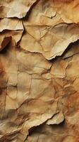 Crumpled brown paper texture showcasing intricate folds and creases in warm tones of orange and brown photo