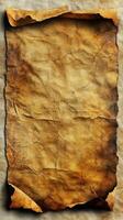 Ancient textured parchment with worn edges and rustic details suitable for historical documents or artistic designs photo