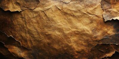 Crumpled brown paper texture showcasing natural variations and depth under soft lighting in an artistic composition photo