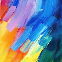 Colorful abstract painting with vibrant strokes and dynamic hues on canvas, showcasing artistic expression and creativity photo