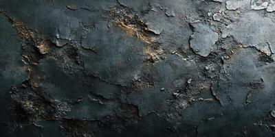 Textured dark wall with detailed cracks and weathered surface illuminated by soft light in a contemporary setting photo