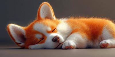 Cuddly corgi puppy peacefully napping in a warm, cozy setting on a soft surface during the afternoon photo