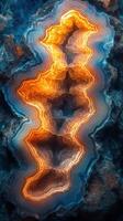 Stunning natural rock formation with glowing orange and blue layers captured in detail at dusk photo