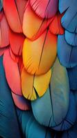 Vivid feathers of a parrot display stunning colors and patterns in natural habitat during daylight photo