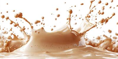 Dynamic splash of creamy liquid on white background creates an artistic composition photo