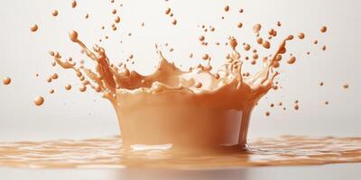 Splash of creamy liquid creating an intricate crown shape against a light background photo