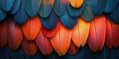 Brightly colored feathers showcase intricate patterns in nature's design during daylight photo