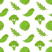 Vegan vibe, green healthy vegetables for vegetarian nutrition, seamless pattern with cabbage arugula broccoli salad. vector