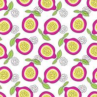 Exotic passion fruit pattern. Summer vibe. Drawing of stylized fruits on white background. vector