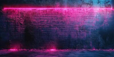 Neon lights illuminate urban wall in a dimly lit setting during nighttime photo