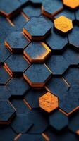 Hexagonal geometric pattern illuminated with orange light creating a modern aesthetic effect photo