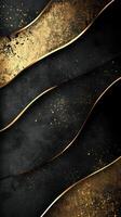 Elegant black and gold abstract design with flowing curves and shimmering textures photo