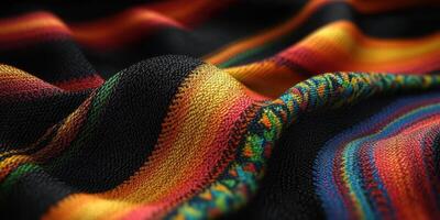 Colorful woven textile displaying intricate patterns and rich hues in traditional craftsmanship photo