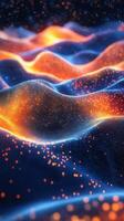 Digital waves of light and color create a mesmerizing abstract landscape at night photo