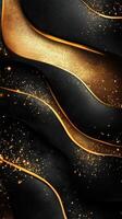 Elegant design with black and gold swirling patterns and shimmering details creating a luxurious feel photo
