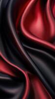 Elegant red and black silk fabric drapes showcasing smooth textures and rich colors in soft lighting photo