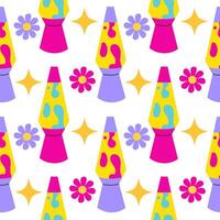 90s seamless pattern with lava lamp. background in cartoon 80s 90s pop art comic style. vector