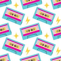 Seamless Pattern Of Retro Audio Cassettes, A Nostalgic Design For Vintage Music Lovers. Perfect For Backgrounds, Textile vector