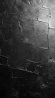 Textured black surface showcasing intricate patterns and shadows in artistic lighting photo