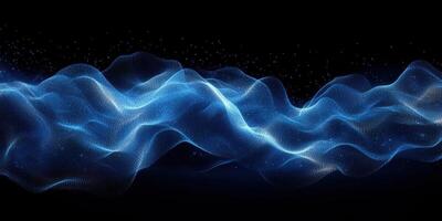 Digital abstract waves of blue light creating a mesmerizing display against a dark background photo