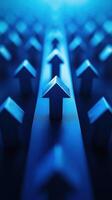 Numerous upward arrows in blue tones represent growth and direction in a vibrant abstract setting photo