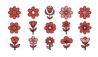 Elegant Colorful Floral Flower Icon Line Art Illustration Featuring a Mix of Daisy and Rose Elements for Decorative Craft and Branding Projects vector