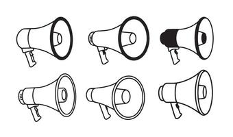 High-Quality Megaphone Sound Audio Speaker Icon Set Featuring a Comprehensive Collection of Line Art Drawings of Retro and Modern Loudspeakers for Digital and Print Use vector