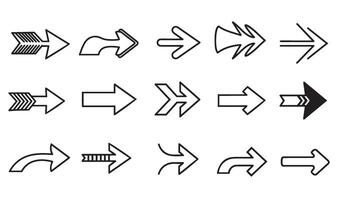 Unique Dynamic Collection of Hand-Drawn Arrow Set Silhouette Showcasing a Variety of Artistic Arrow Styles for Creative Illustration Projects vector