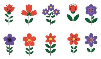 Vibrant Floral Element Icon Set Illustration Featuring a Modern and Colorful Collection of Flower Icons for Web and Print vector