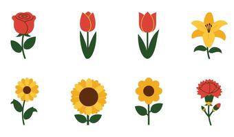 Charming Floral Element Icon Set Illustration Showcasing a Collection of Cute and Symmetrical Flowers for Decorative Artwork vector