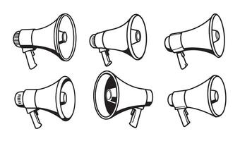 Professional Megaphone Sound Audio Speaker Icon Set Including Handheld Loudspeakers and Public Address System Symbols in a Unique Sketch Style for Vectors Illustration Projects